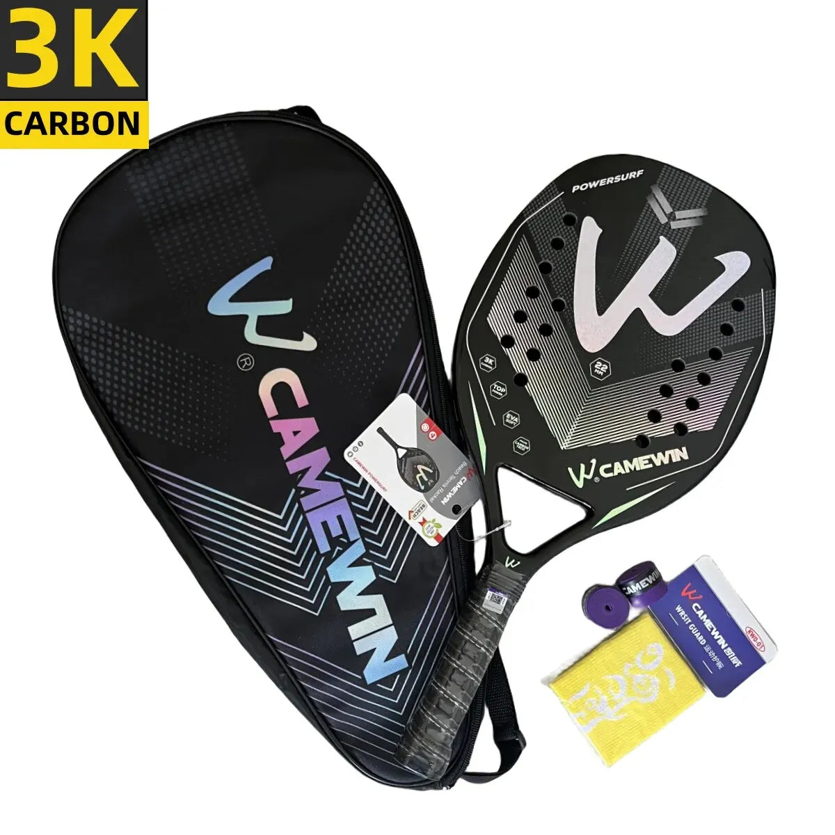 OndaCarbonio Racchetta Beach Tennis 3K: Ideale per Principianti, Trattamento Superficie Grezza